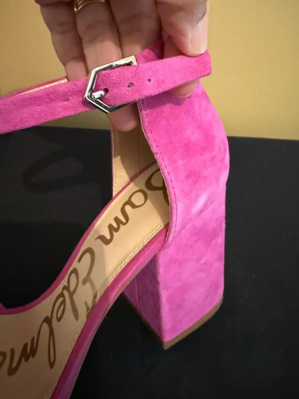 Sam Edelman Fuchsia Suede Block Heel Ankle Strap Sandals Size 6 EUC - Picture 13 of 15